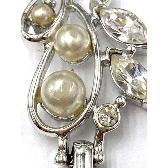 Kramer of NY Bracelet Vintage Silver Tone Faux Pearls Rhinestones 6.5” - Picture 4 of 14